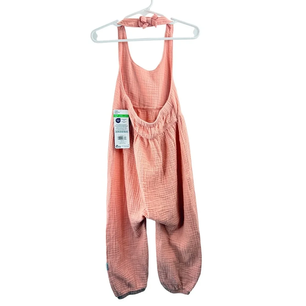 NWT Gerber Kids Girls Coral Pink Cotton‎ Gauze Halter Romper Jumpsuit 3T Spring